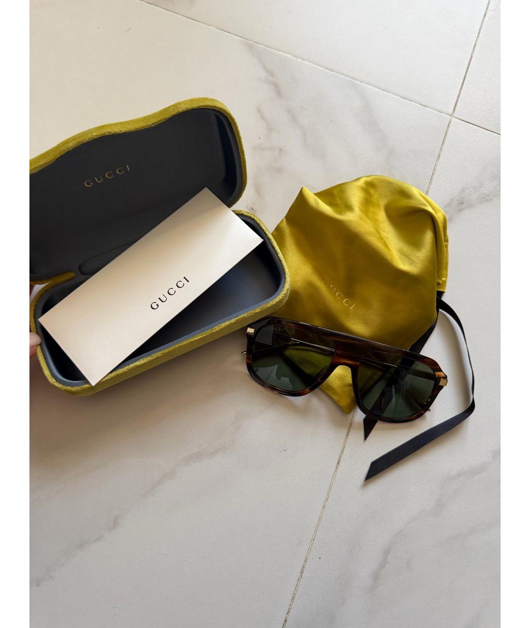 GUCCI Коричневые пластиковые солнцезащитные очки, фото 2