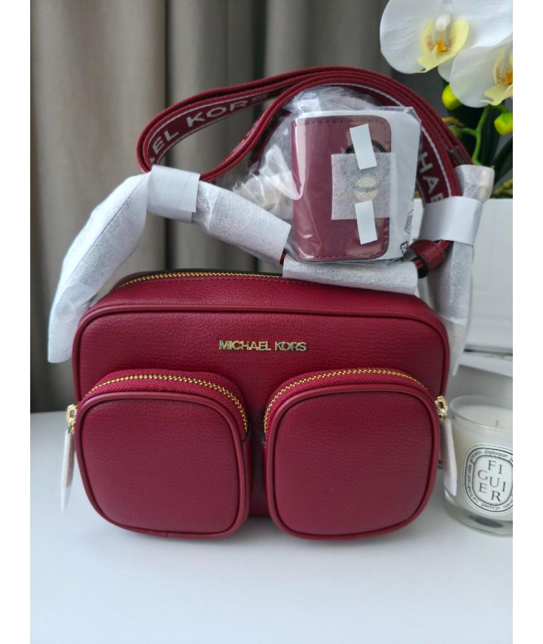 MICHAEL KORS Бордовая кожаная сумка через плечо, фото 5