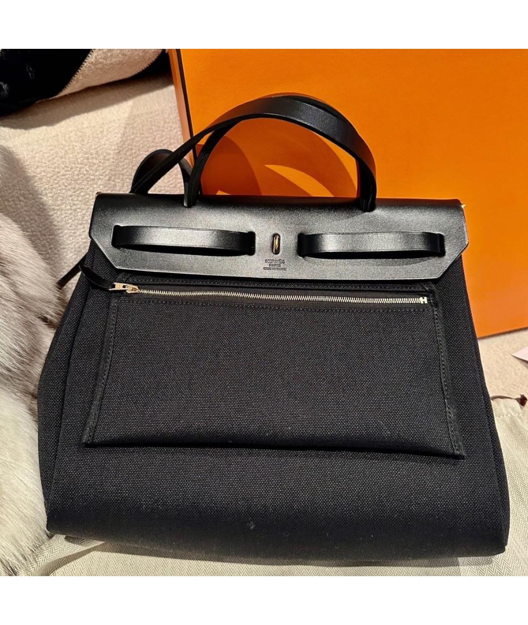 HERMES Черная кожаная сумка тоут, фото 2