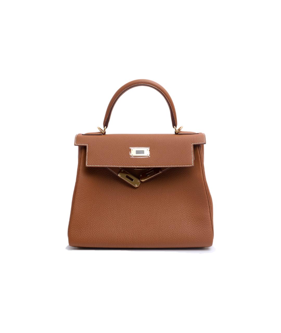 HERMES Коричневая кожаная сумка с короткими ручками, фото 6