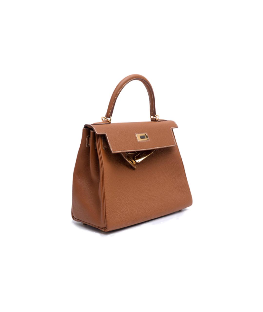 HERMES Коричневая кожаная сумка с короткими ручками, фото 3