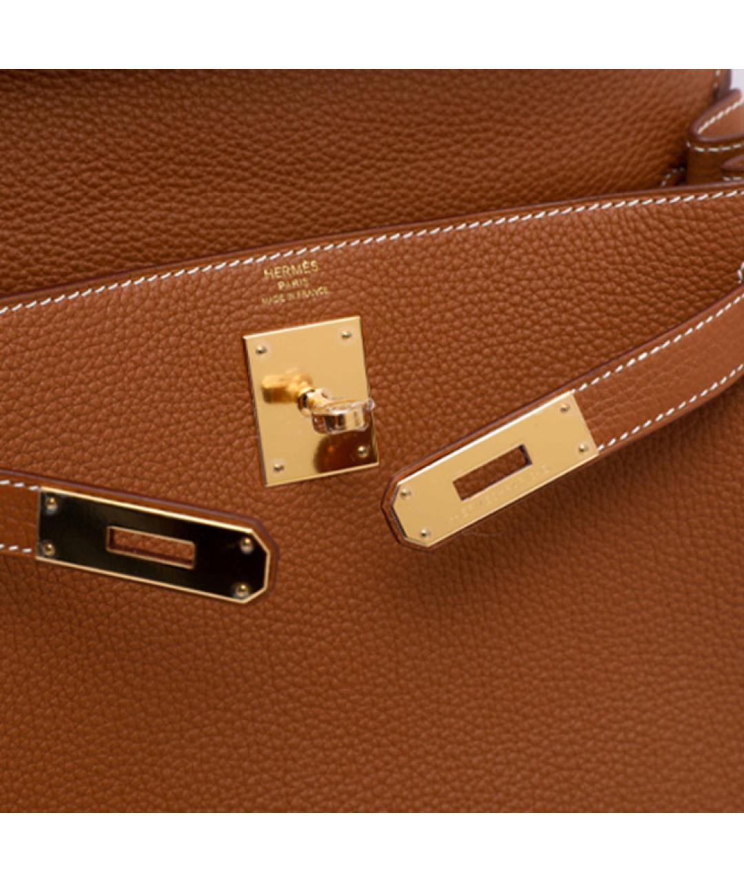 HERMES Коричневая кожаная сумка с короткими ручками, фото 5