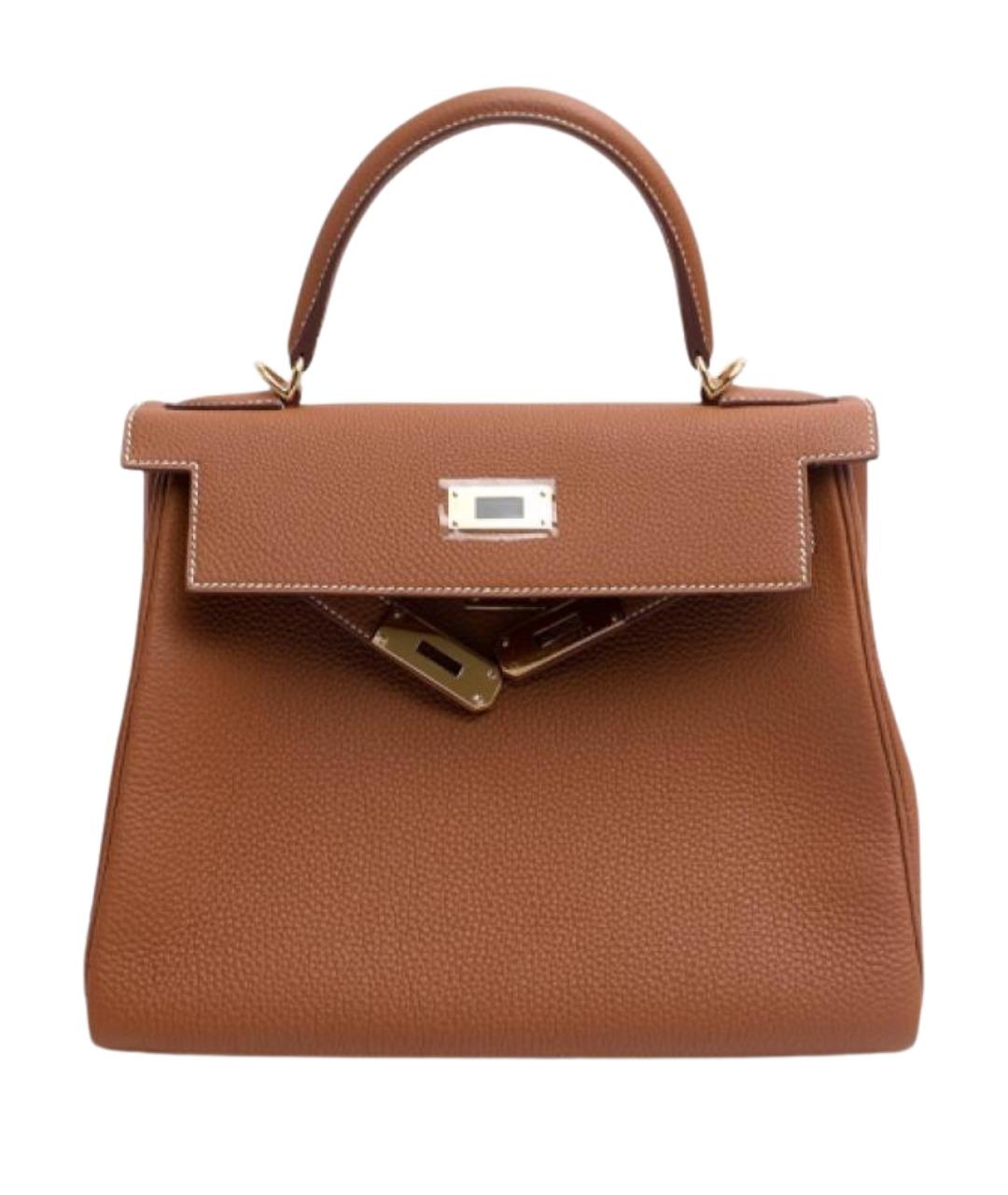 HERMES Коричневая кожаная сумка с короткими ручками, фото 1