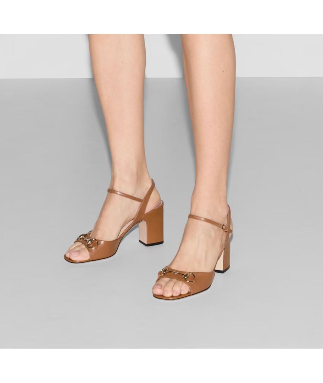 GUCCI Коричневые кожаные босоножки, фото 3