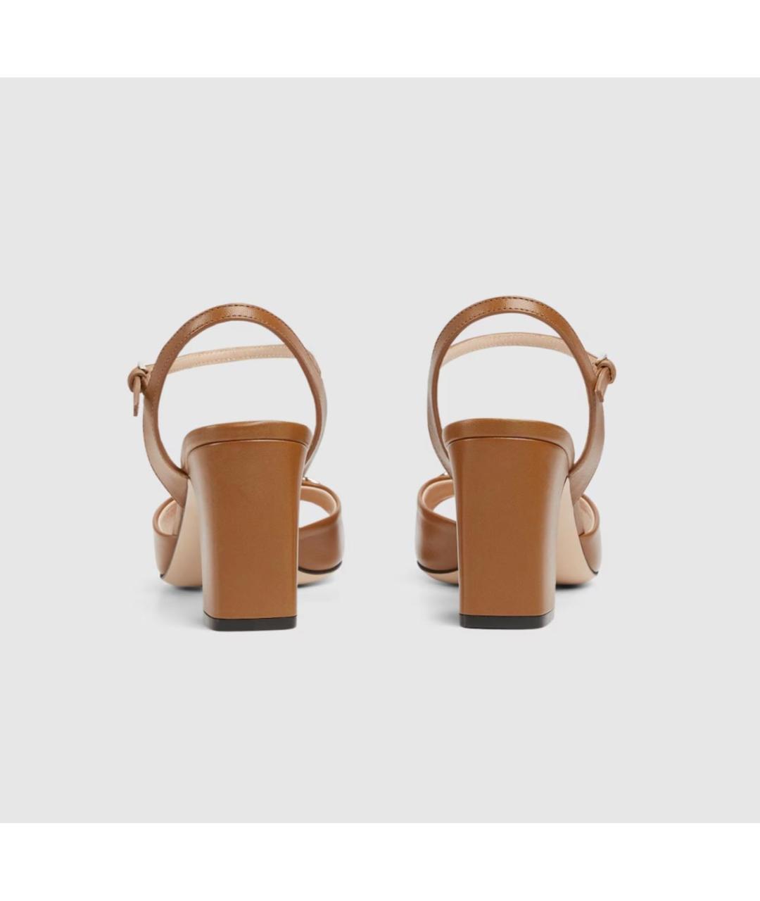 GUCCI Коричневые кожаные босоножки, фото 4