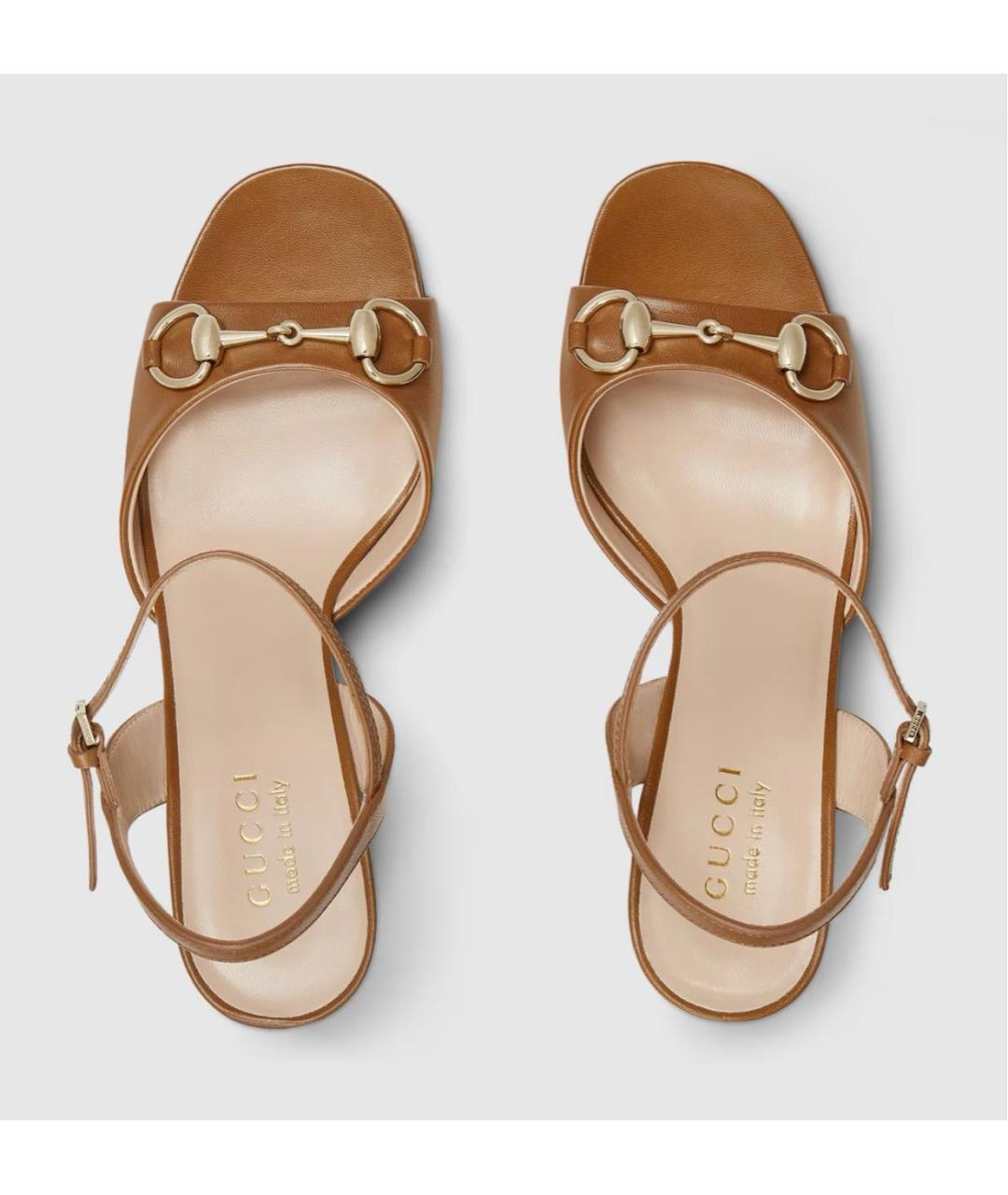 GUCCI Коричневые кожаные босоножки, фото 5