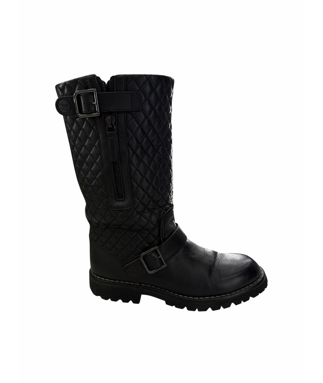 CHANEL Черные кожаные сапоги, фото 1