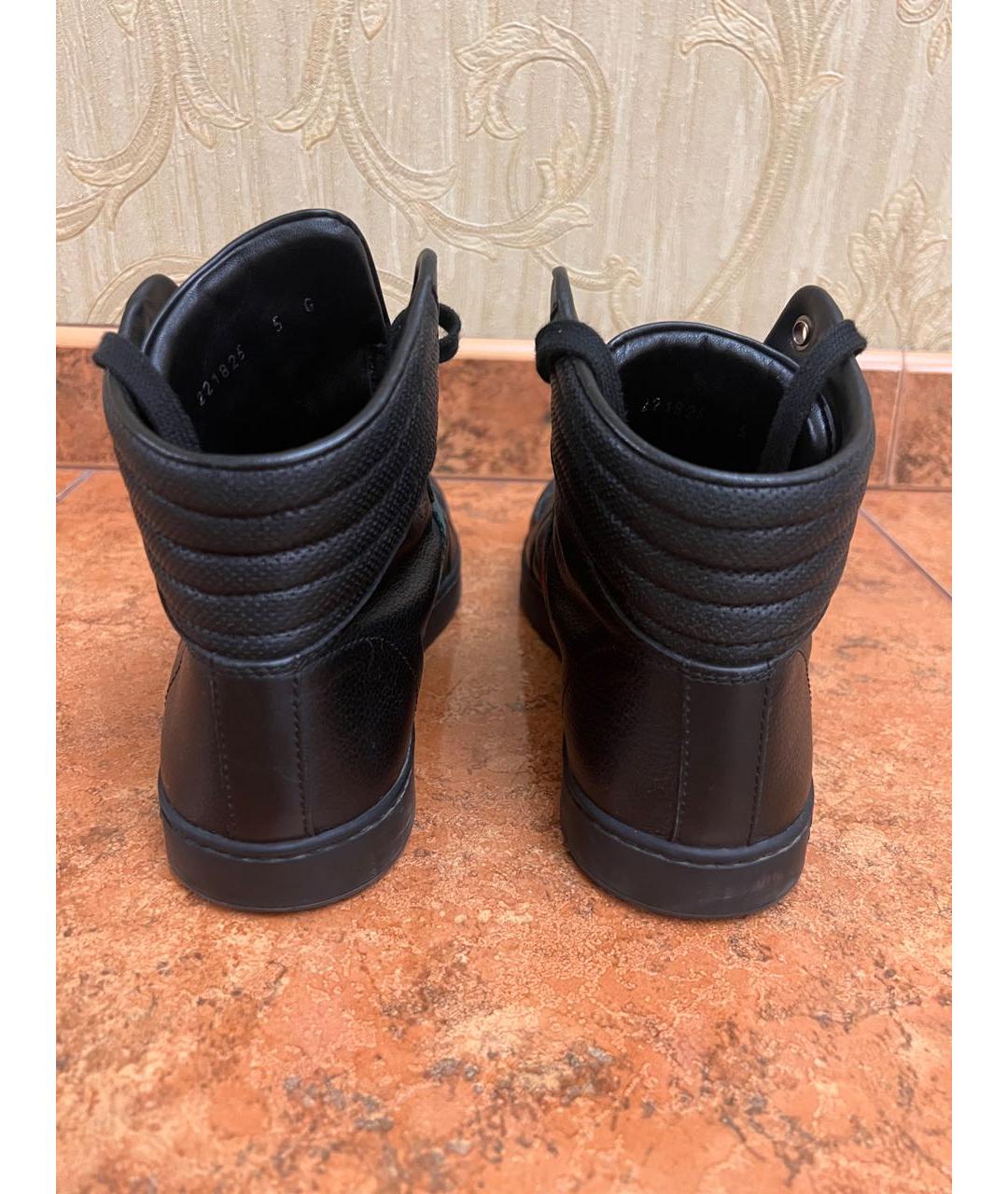 GUCCI Черные кожаные высокие кроссовки / кеды, фото 3