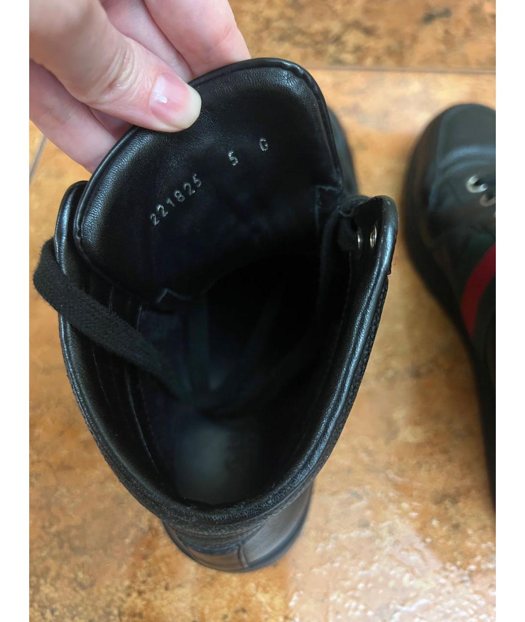 GUCCI Черные кожаные высокие кроссовки / кеды, фото 4