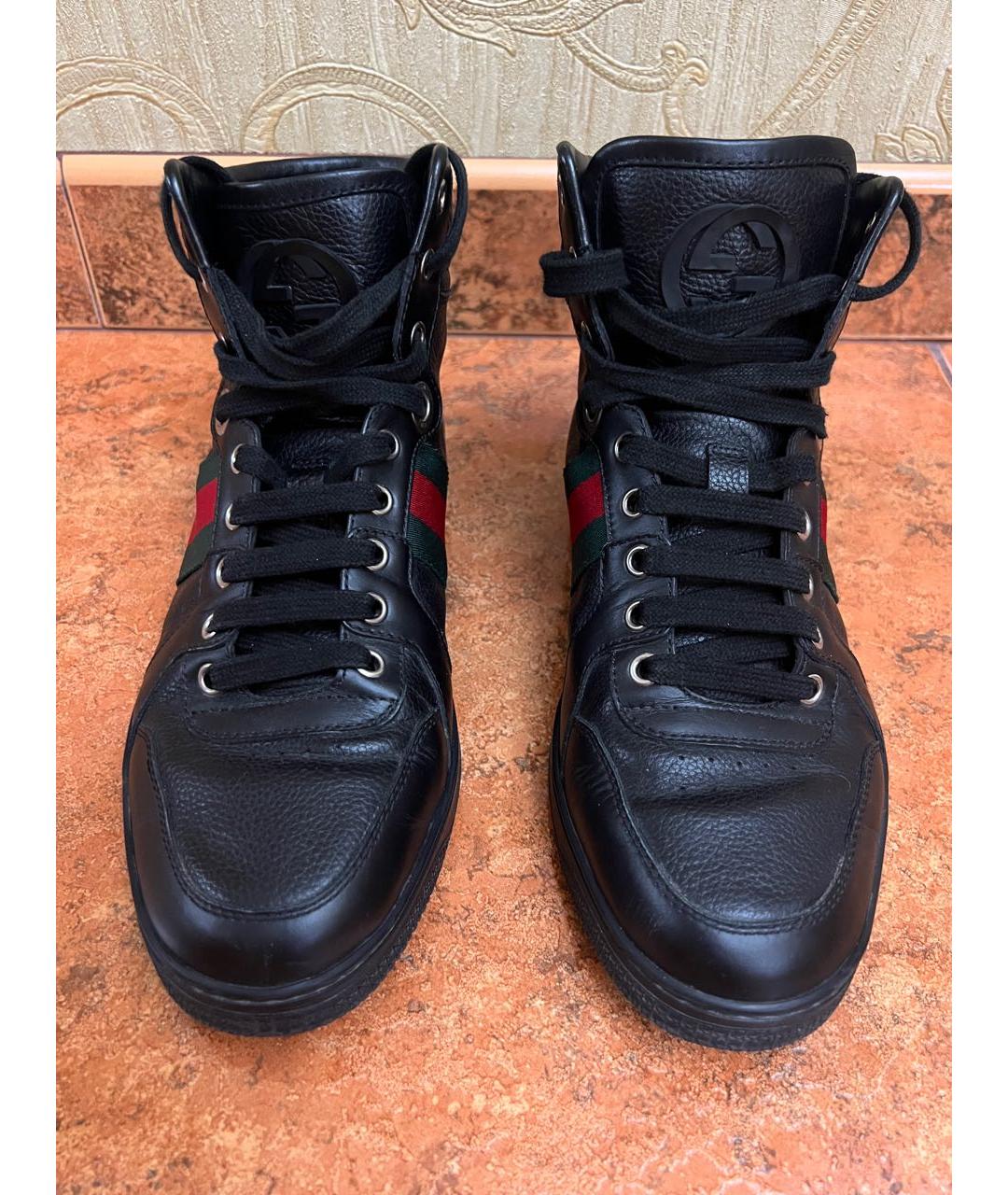 GUCCI Черные кожаные высокие кроссовки / кеды, фото 8
