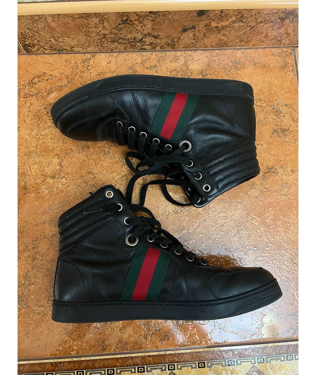 GUCCI Черные кожаные высокие кроссовки / кеды, фото 6