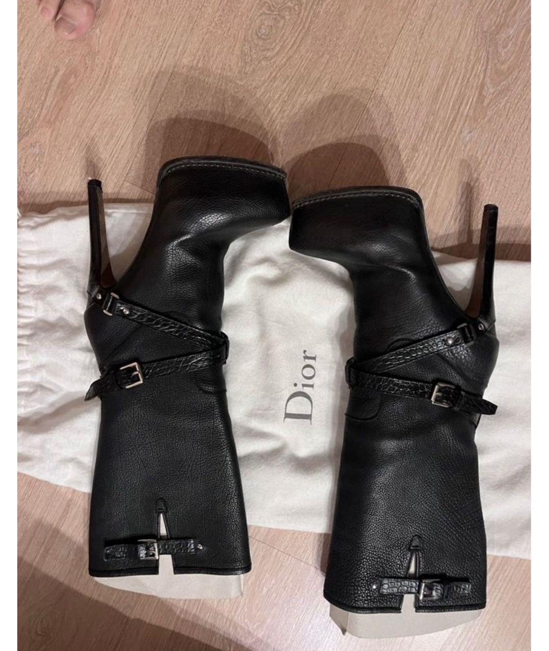 CHRISTIAN DIOR Черные кожаные сапоги, фото 2