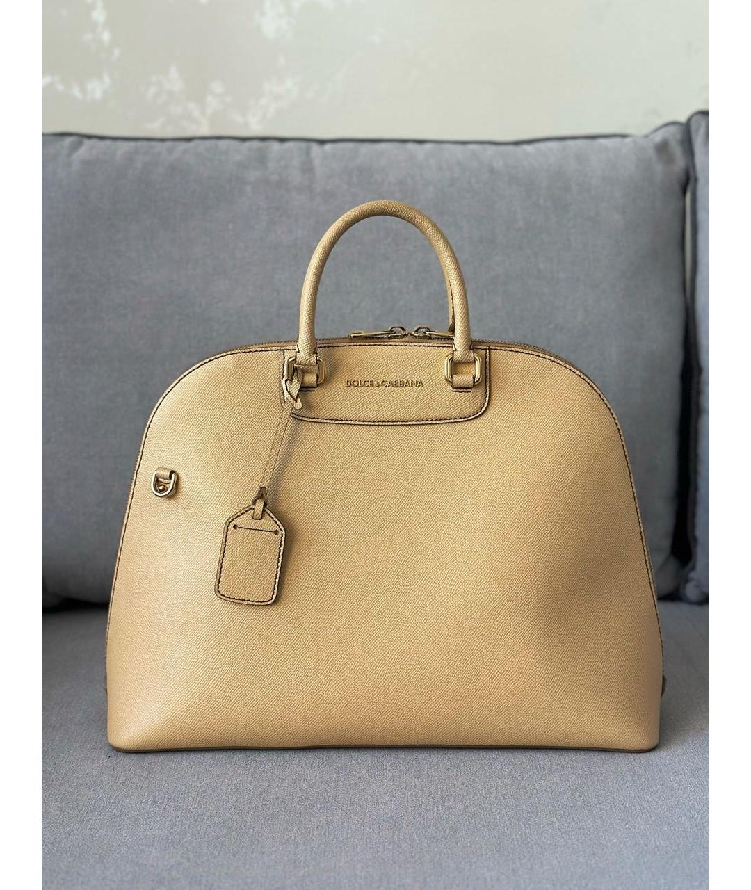 DOLCE&GABBANA Бежевая кожаная сумка тоут, фото 6
