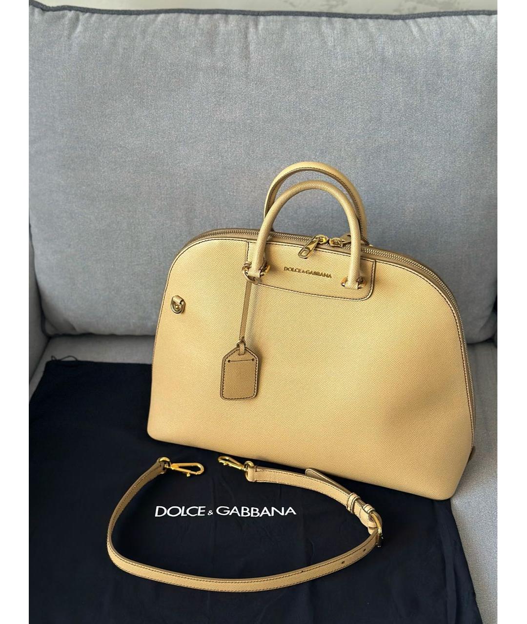 DOLCE&GABBANA Бежевая кожаная сумка тоут, фото 2