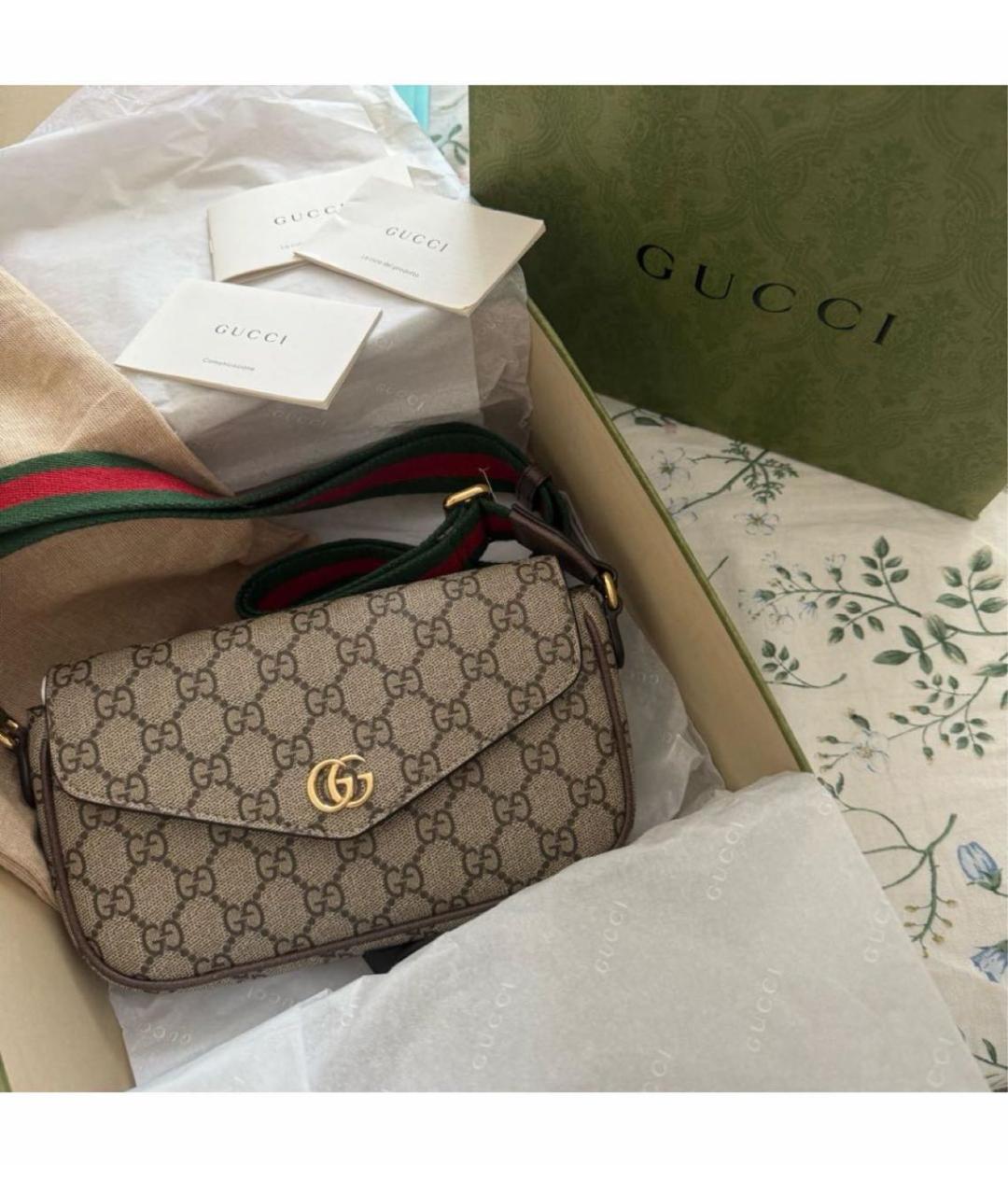 GUCCI Бежевая кожаная сумка через плечо, фото 7