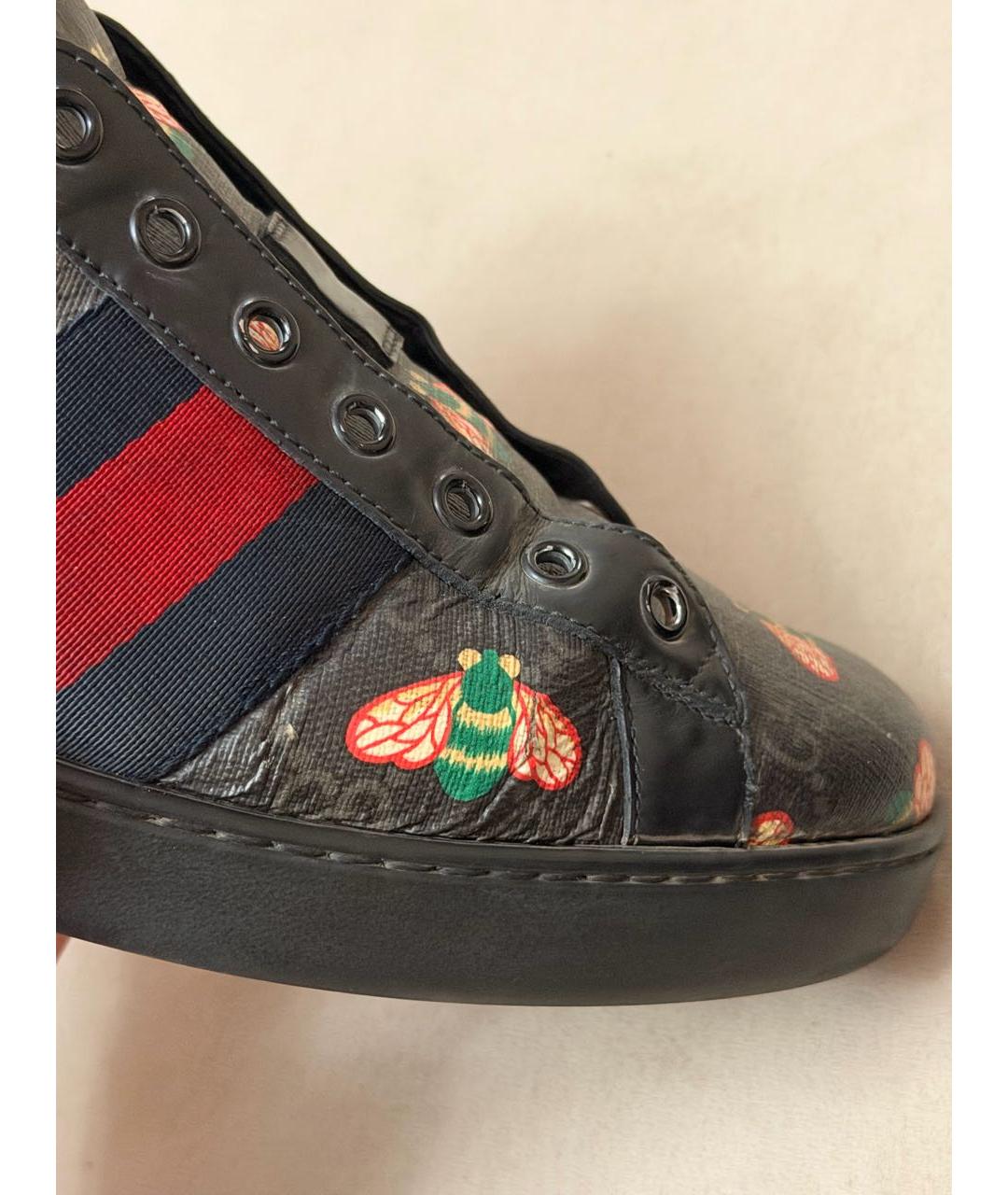 GUCCI Черные кожаные низкие кроссовки / кеды, фото 6