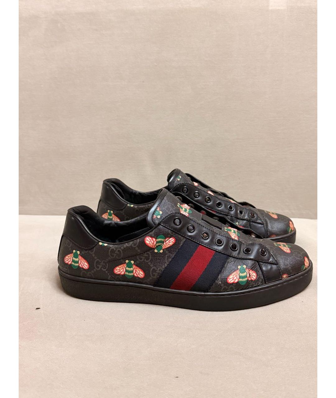 GUCCI Черные кожаные низкие кроссовки / кеды, фото 9