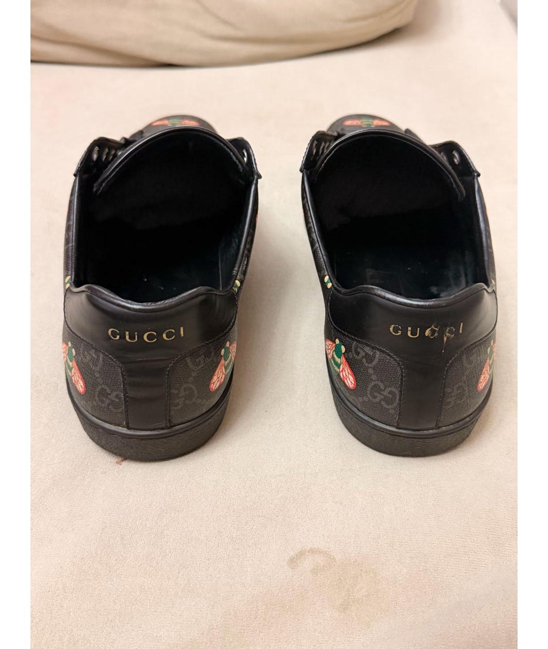 GUCCI Черные кожаные низкие кроссовки / кеды, фото 4