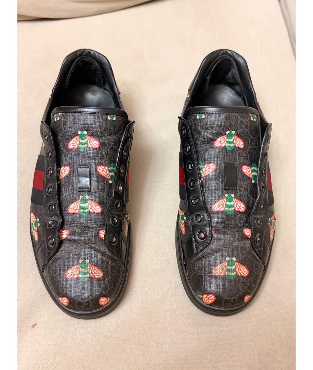 GUCCI Черные кожаные низкие кроссовки / кеды, фото 2