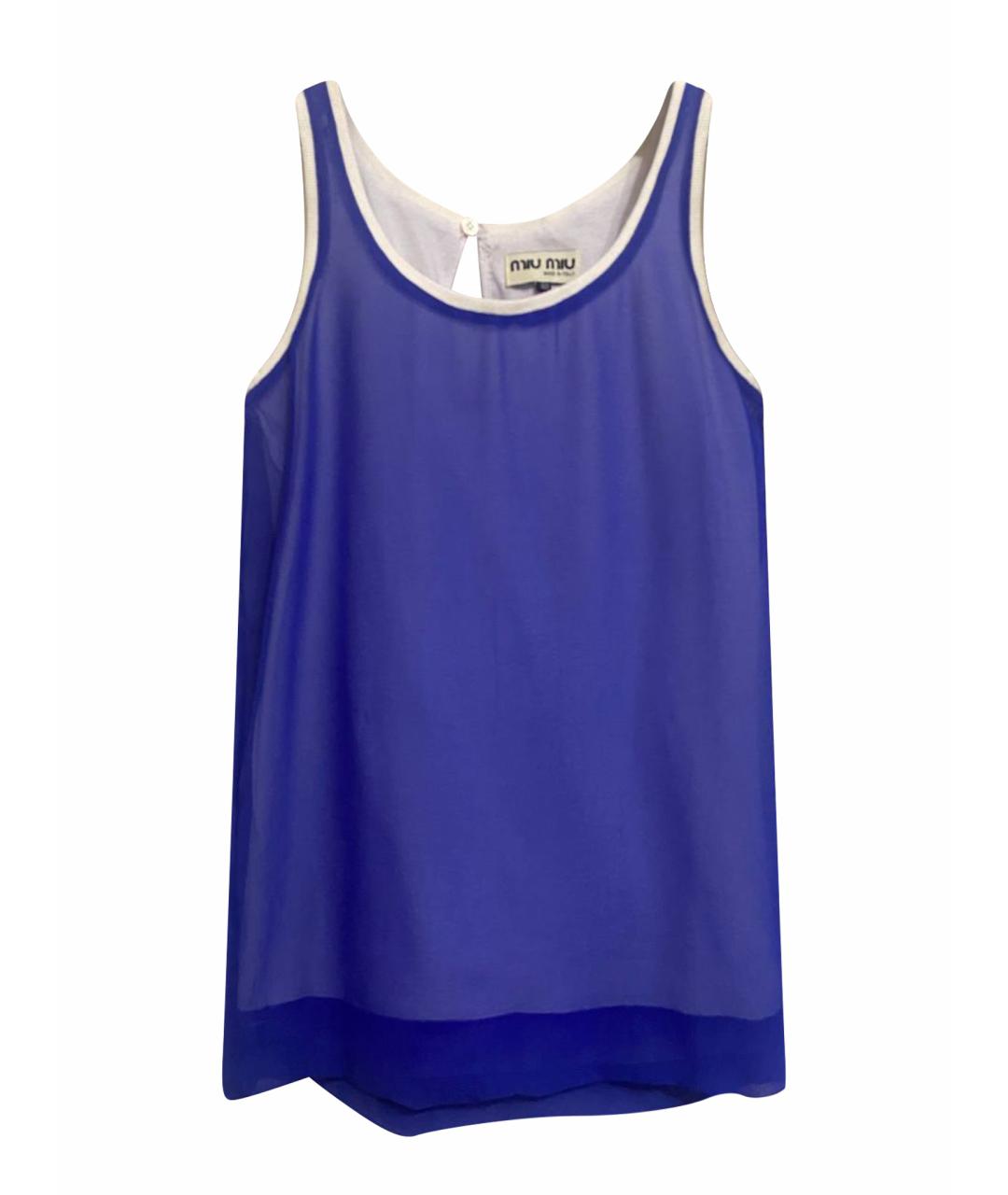 MIU MIU Синяя шелковая майка, фото 1