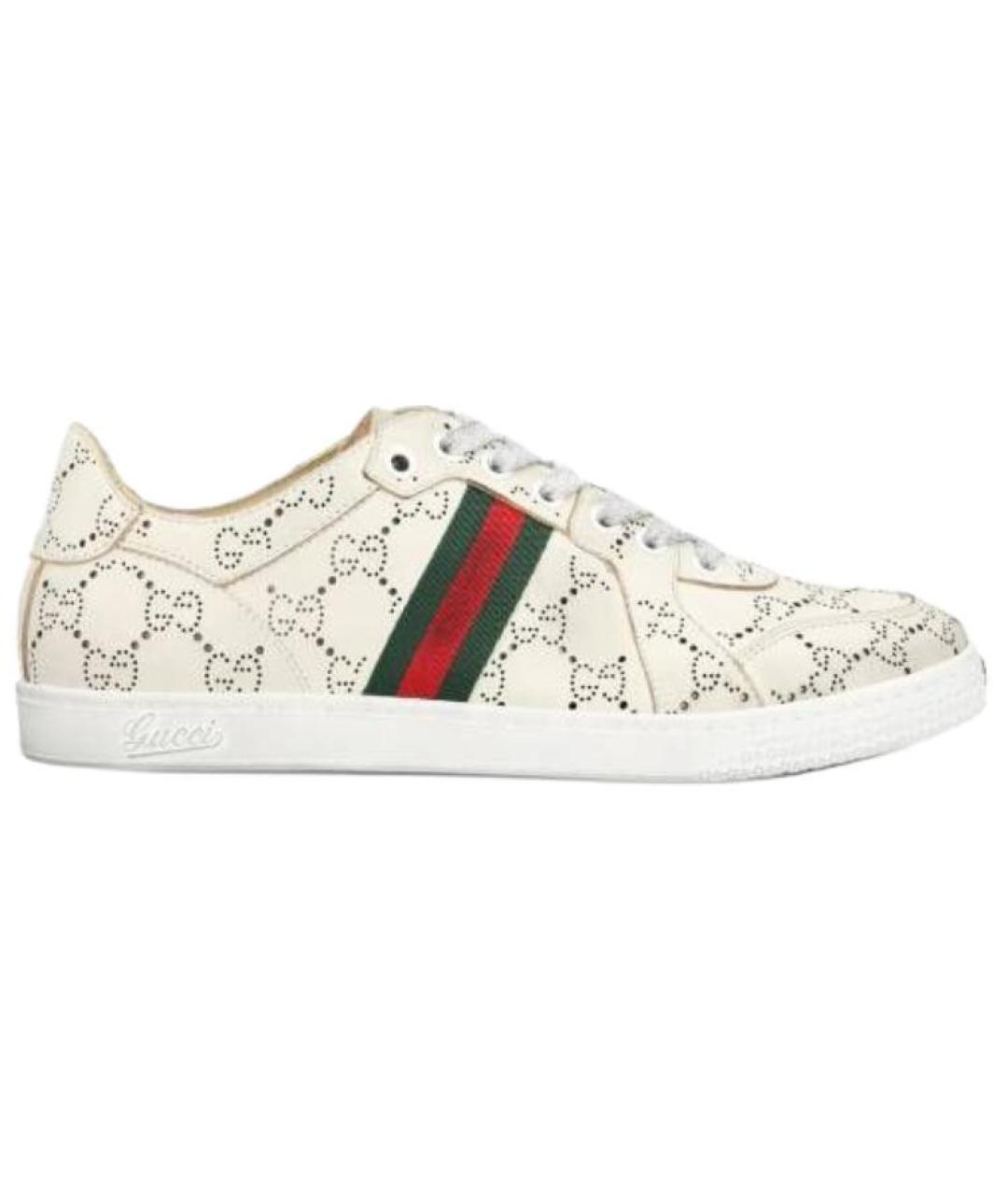 GUCCI Белые кожаные кеды, фото 1