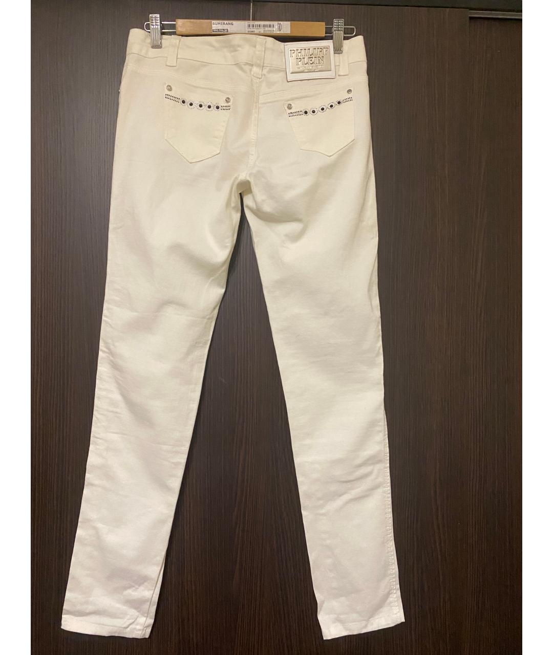 PHILIPP PLEIN Белые хлопко-эластановые прямые джинсы, фото 2