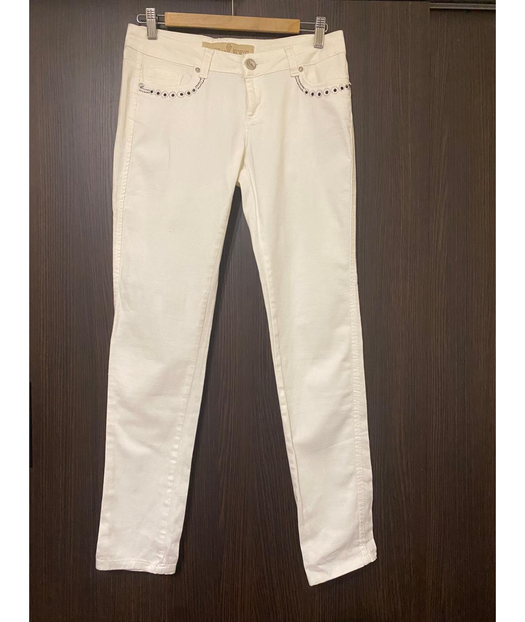 PHILIPP PLEIN Белые хлопко-эластановые прямые джинсы, фото 7