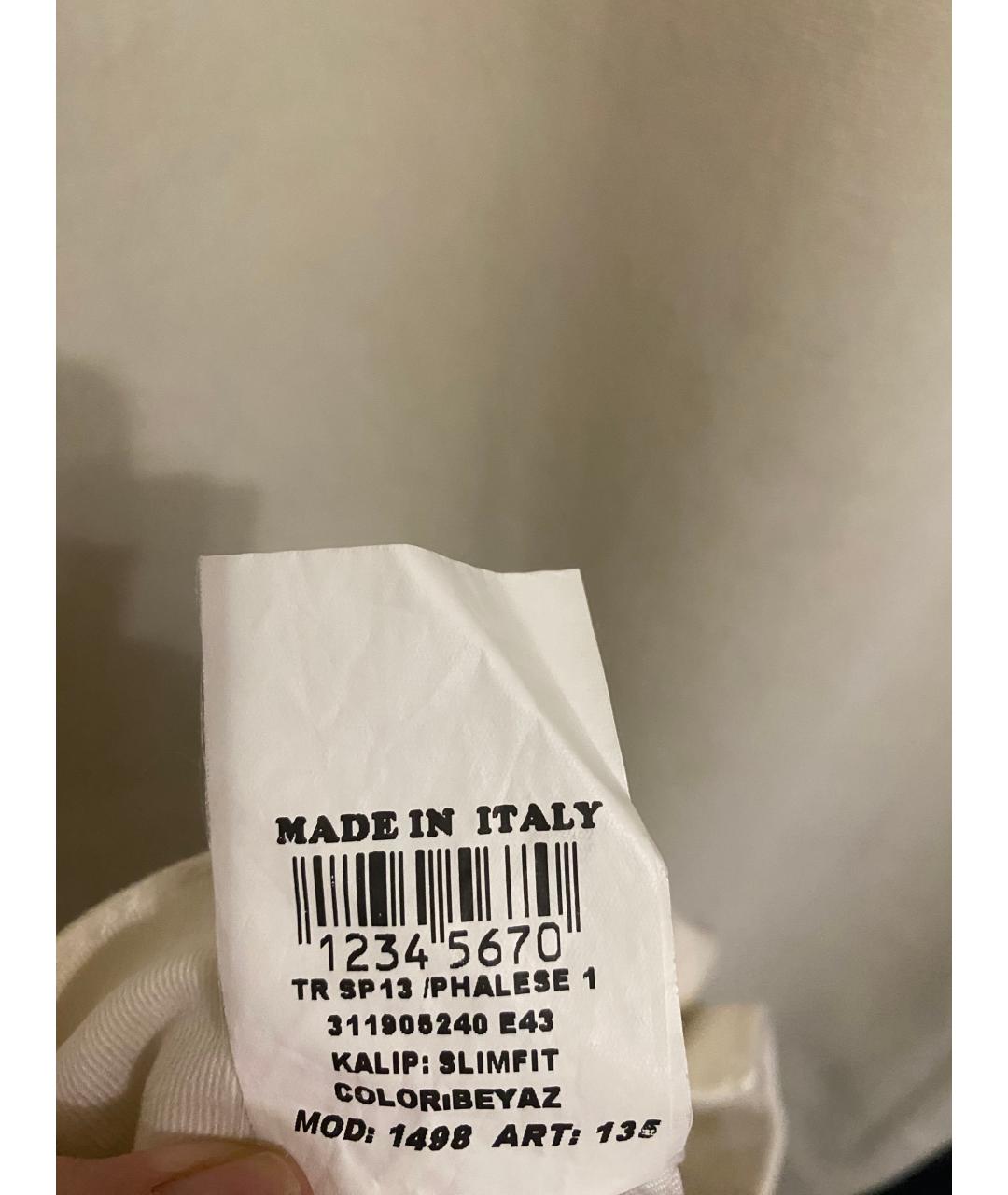 PHILIPP PLEIN Белые хлопко-эластановые прямые джинсы, фото 5