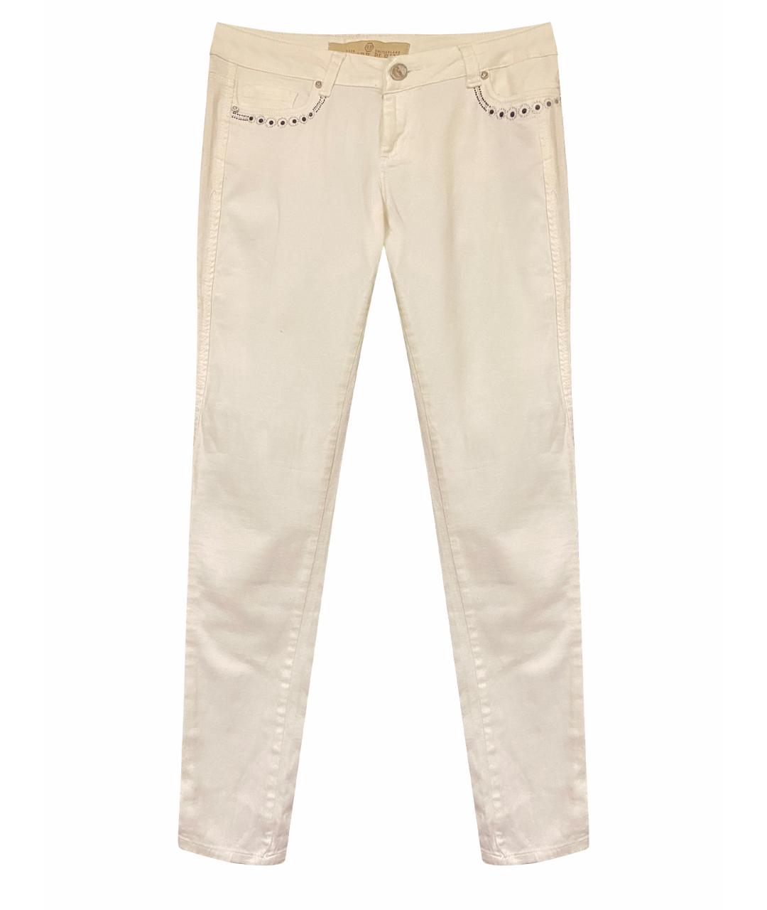 PHILIPP PLEIN Белые хлопко-эластановые прямые джинсы, фото 1