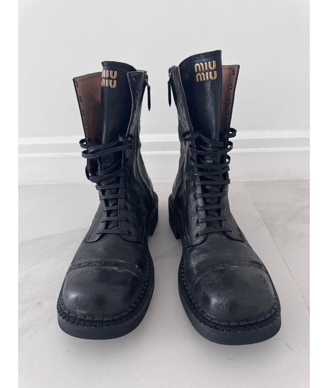 MIU MIU Черные кожаные ботинки, фото 2