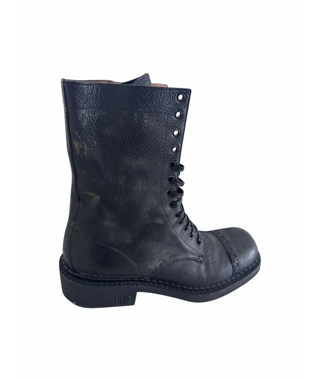 MIU MIU Черные кожаные ботинки, фото 1