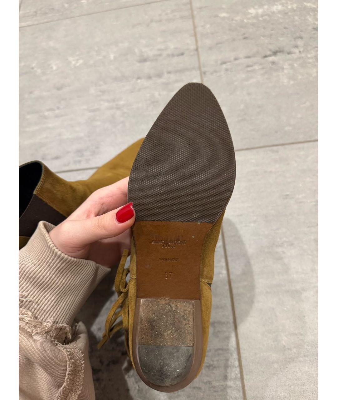 SAINT LAURENT Коричневые замшевые полусапоги, фото 5