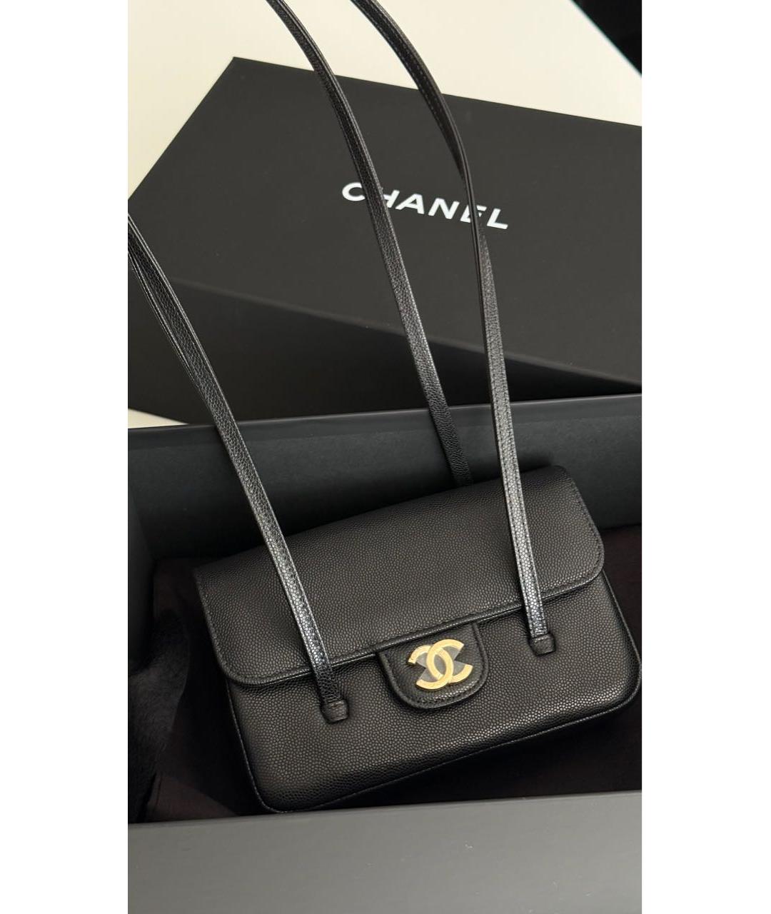 CHANEL Черная кожаная сумка с короткими ручками, фото 5