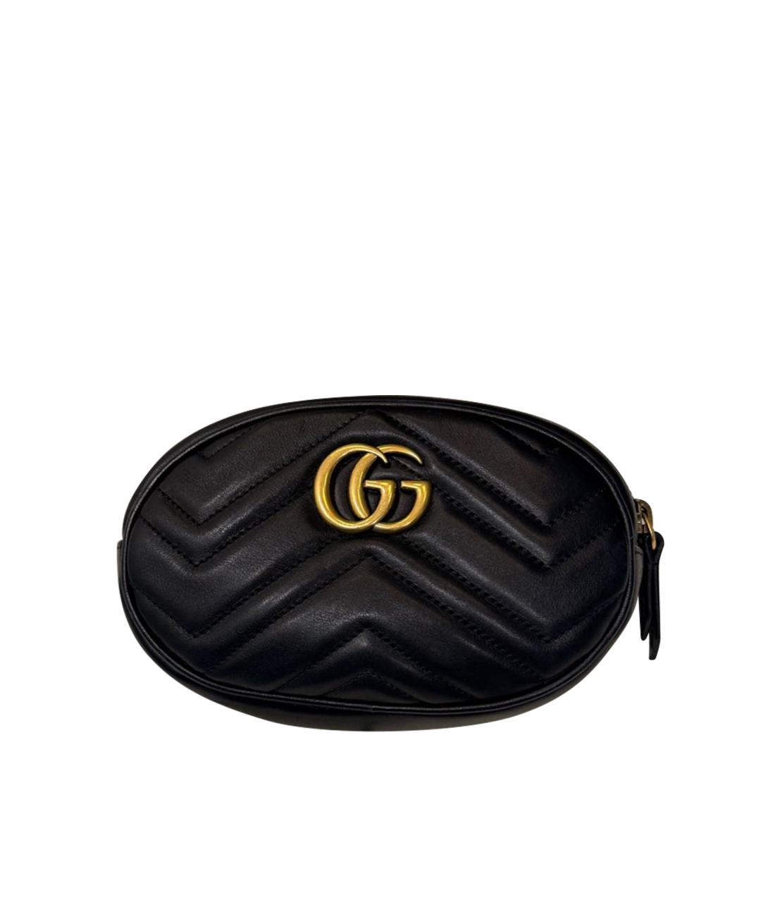 GUCCI Черная кожаная поясная сумка, фото 1