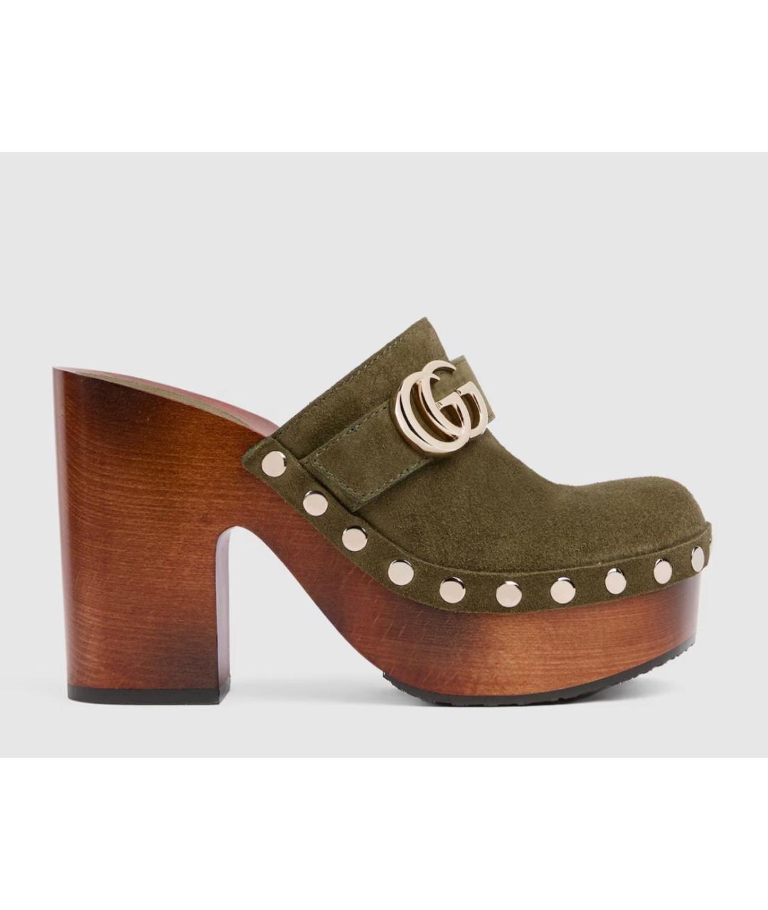 GUCCI Хаки замшевые сабо, фото 6