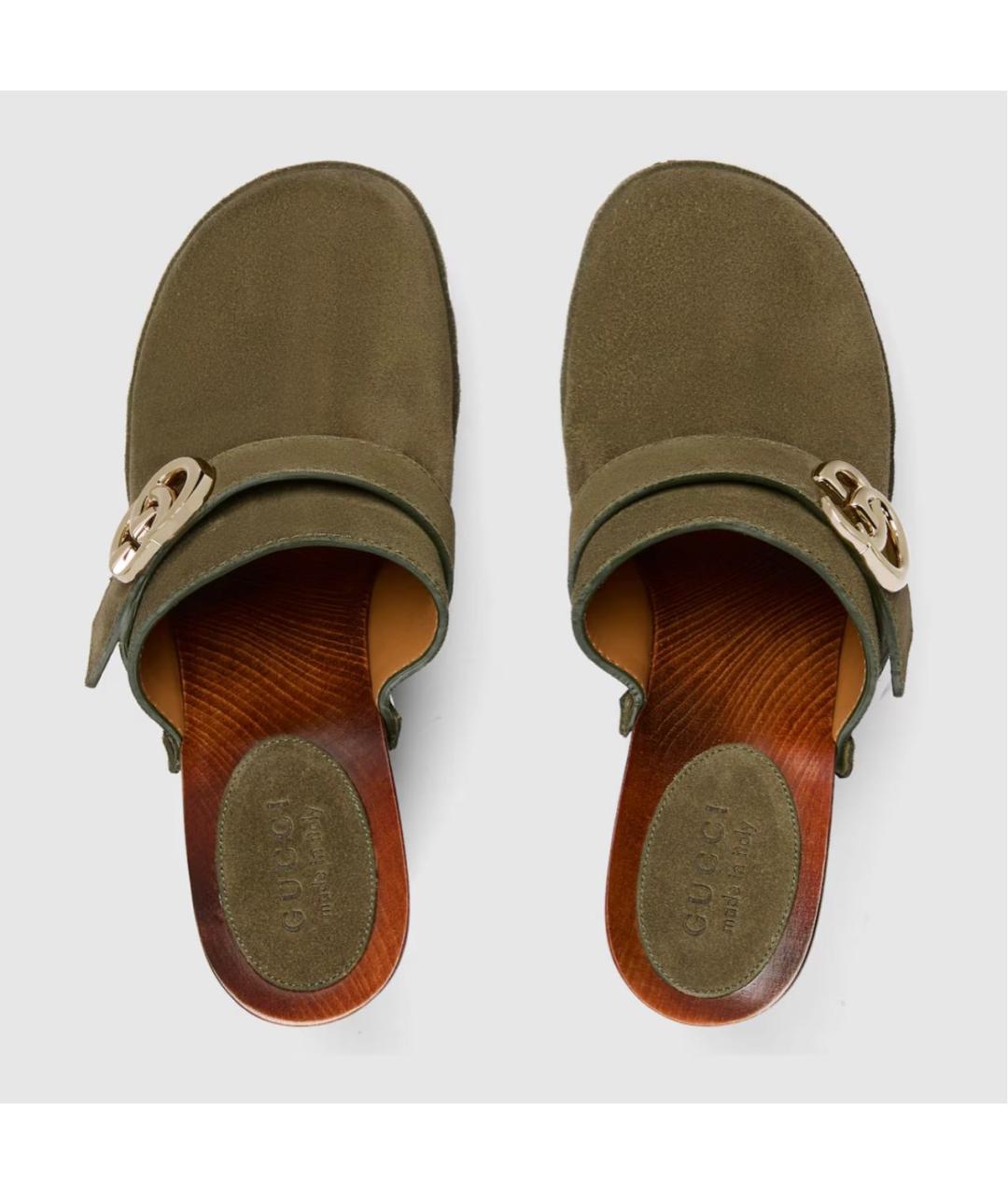 GUCCI Хаки замшевые сабо, фото 5