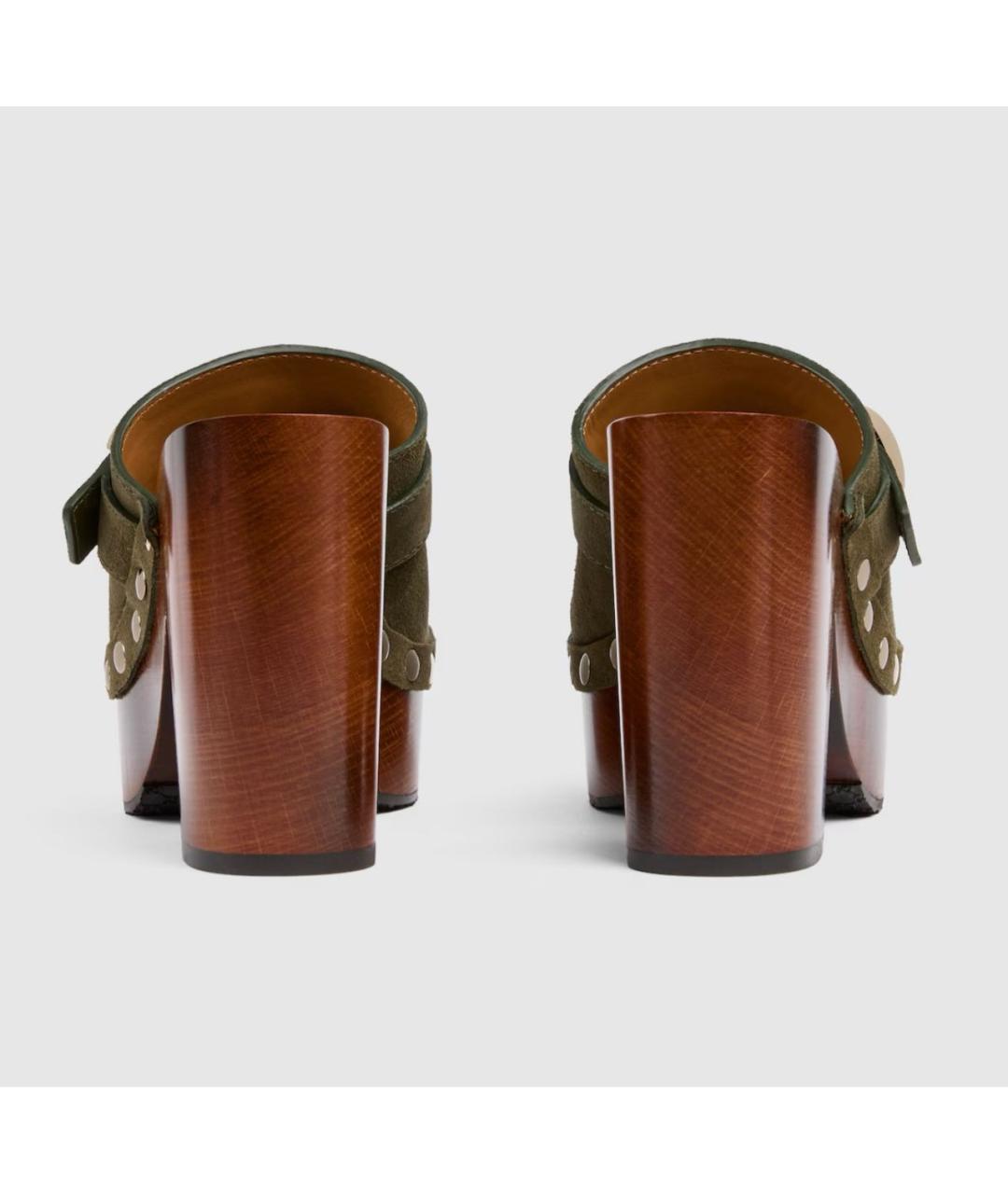 GUCCI Хаки замшевые сабо, фото 4