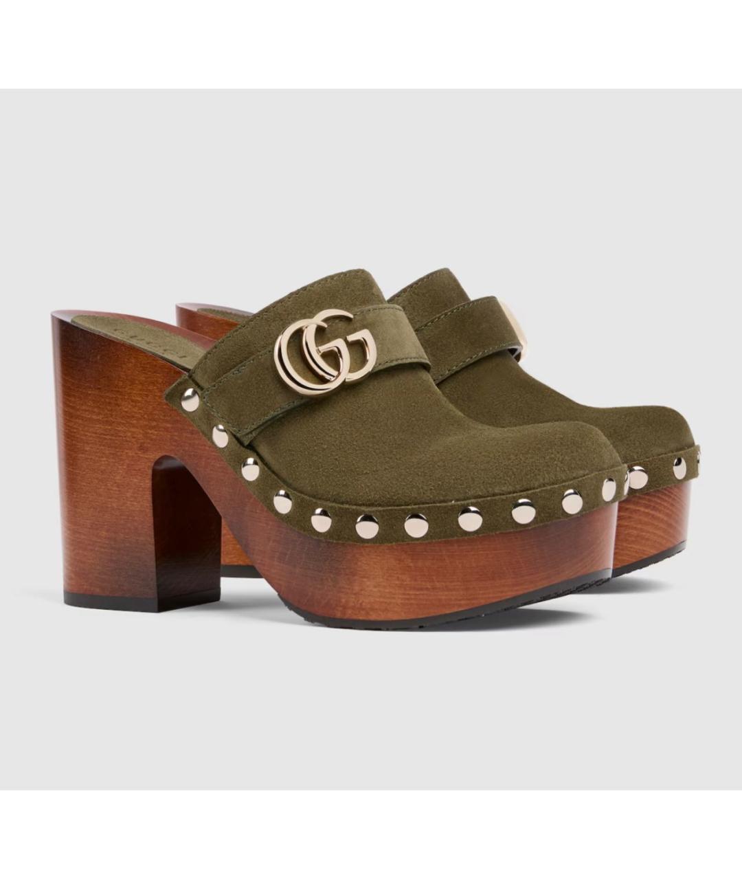 GUCCI Хаки замшевые сабо, фото 2