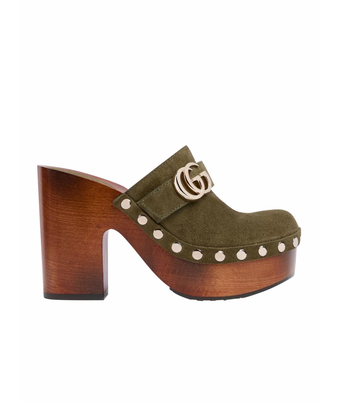 GUCCI Хаки замшевые сабо, фото 1