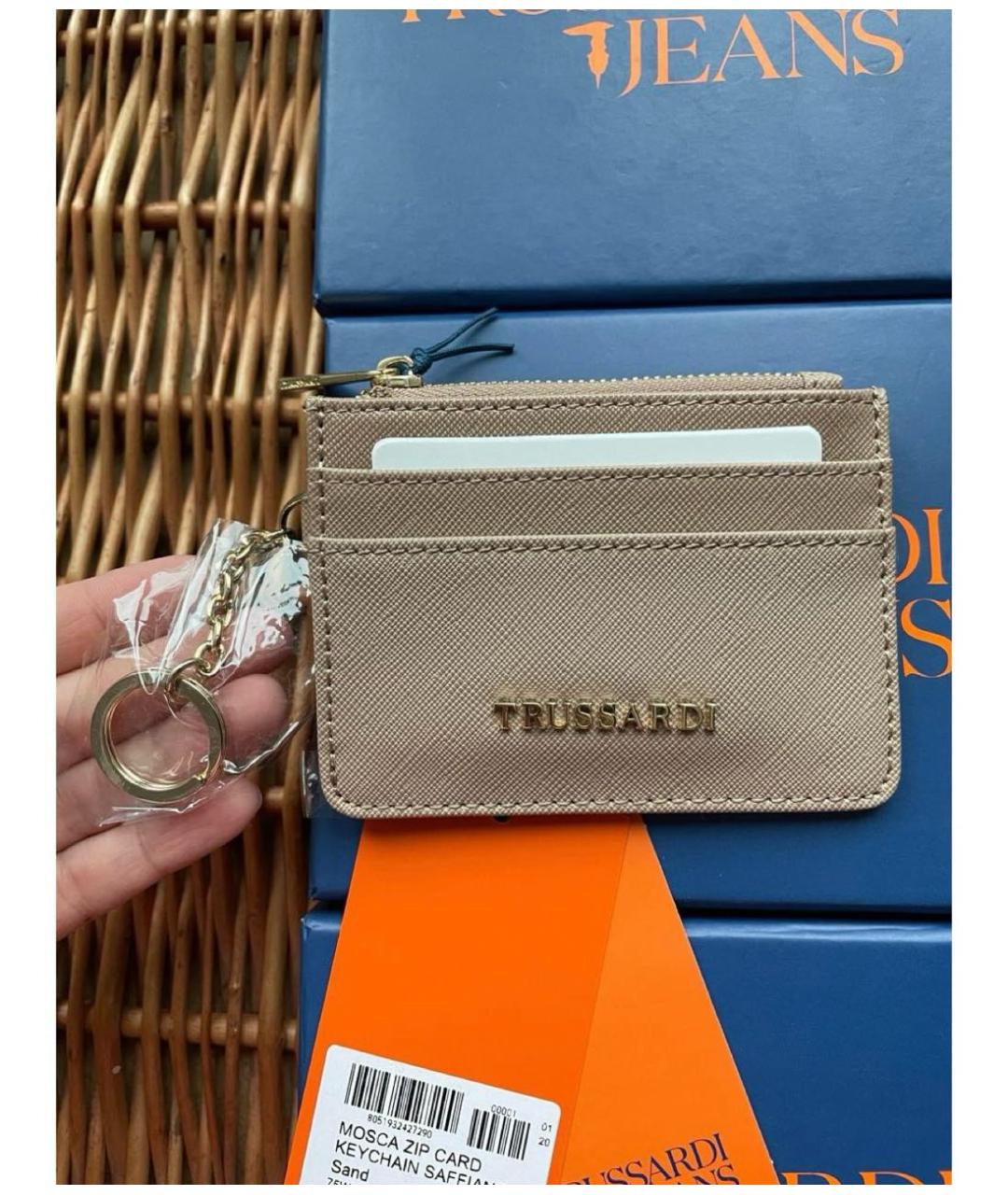 TRUSSARDI Бежевый кардхолдер из искусственной кожи, фото 3