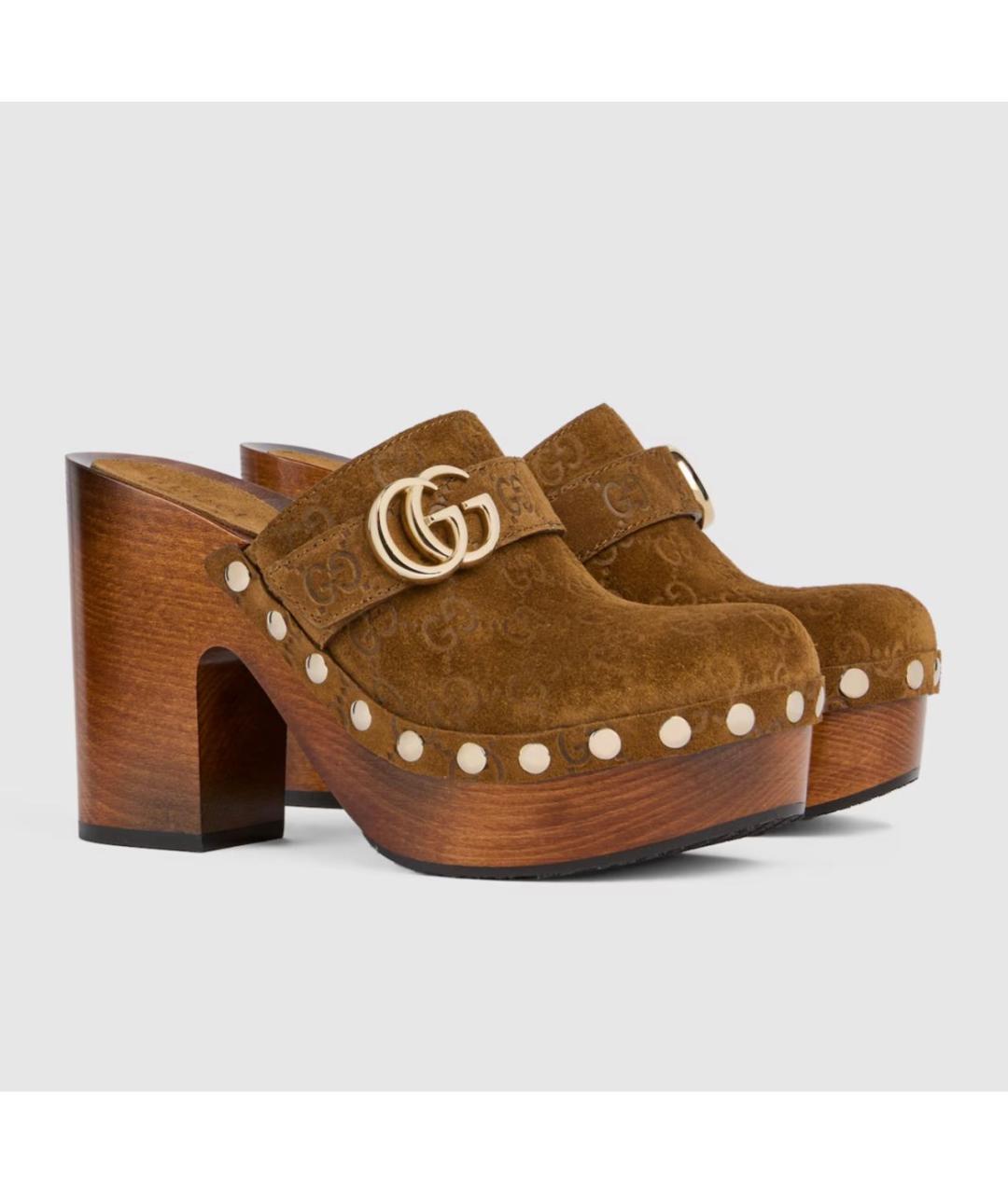 GUCCI Коричневые замшевые сабо, фото 2