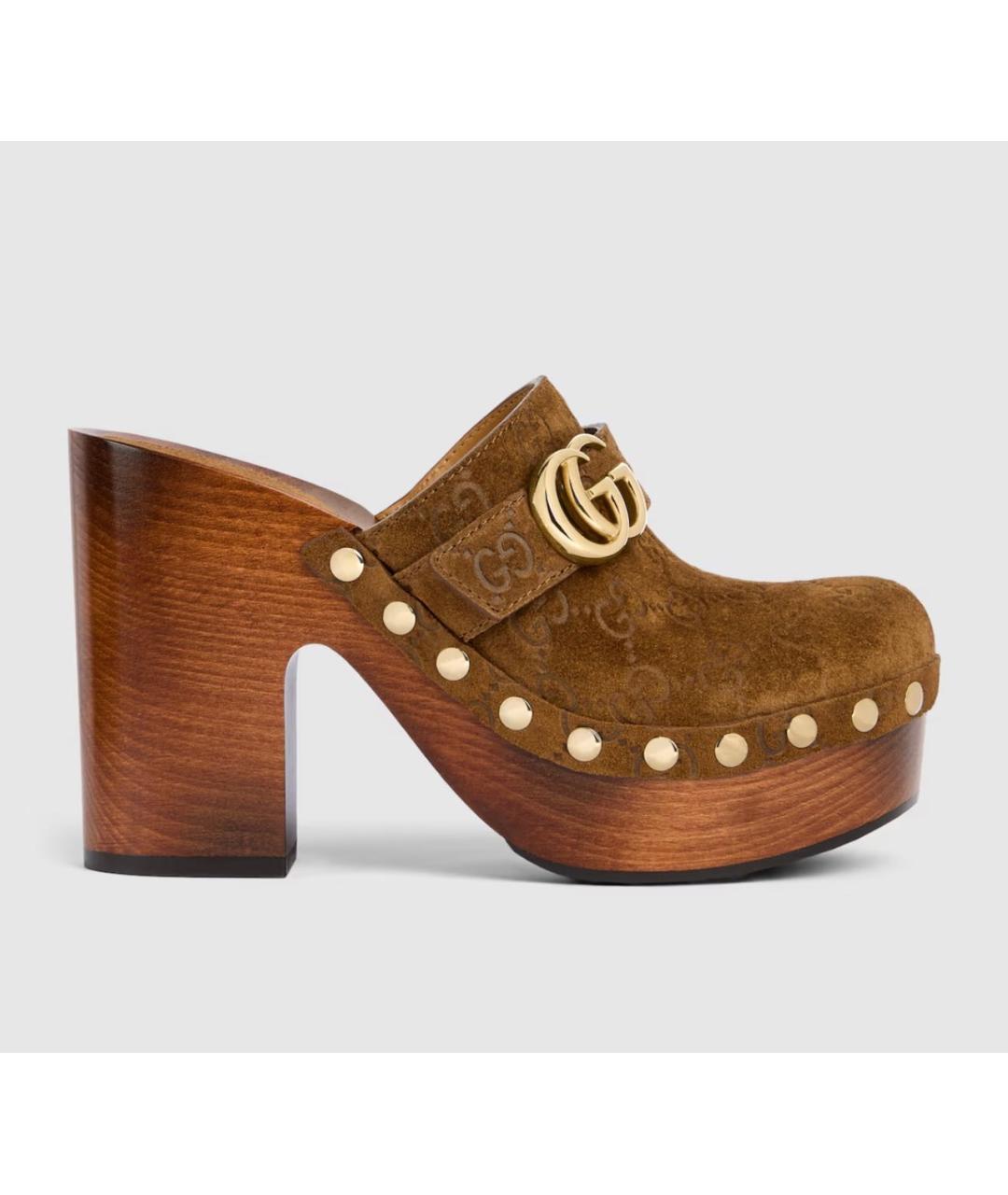 GUCCI Коричневые замшевые сабо, фото 6