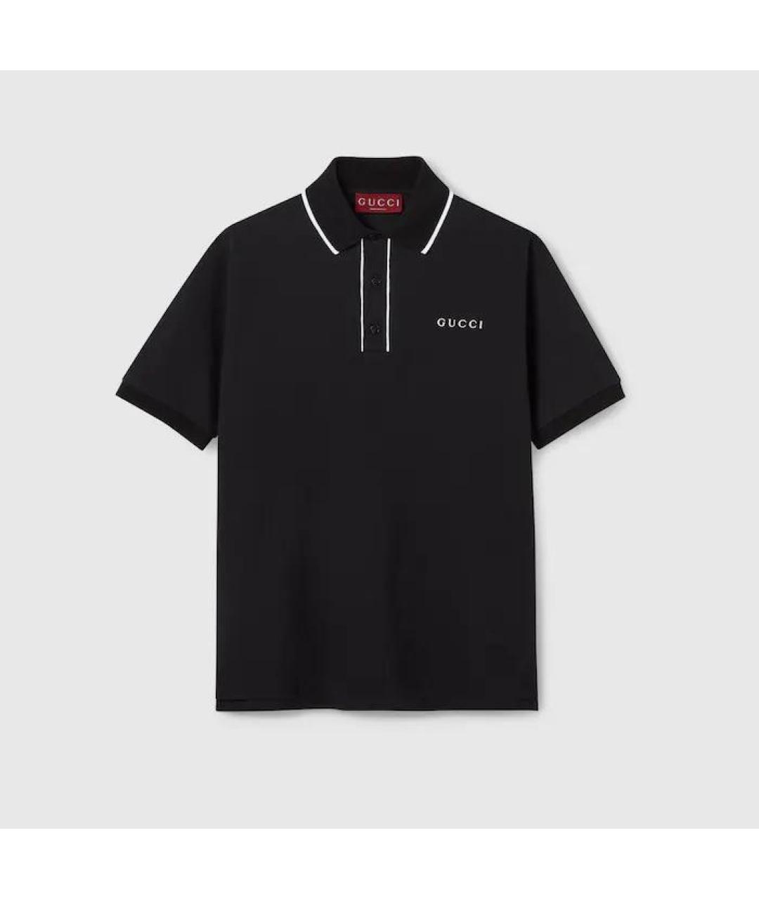 GUCCI Черное хлопко-эластановое поло с коротким рукавом, фото 3