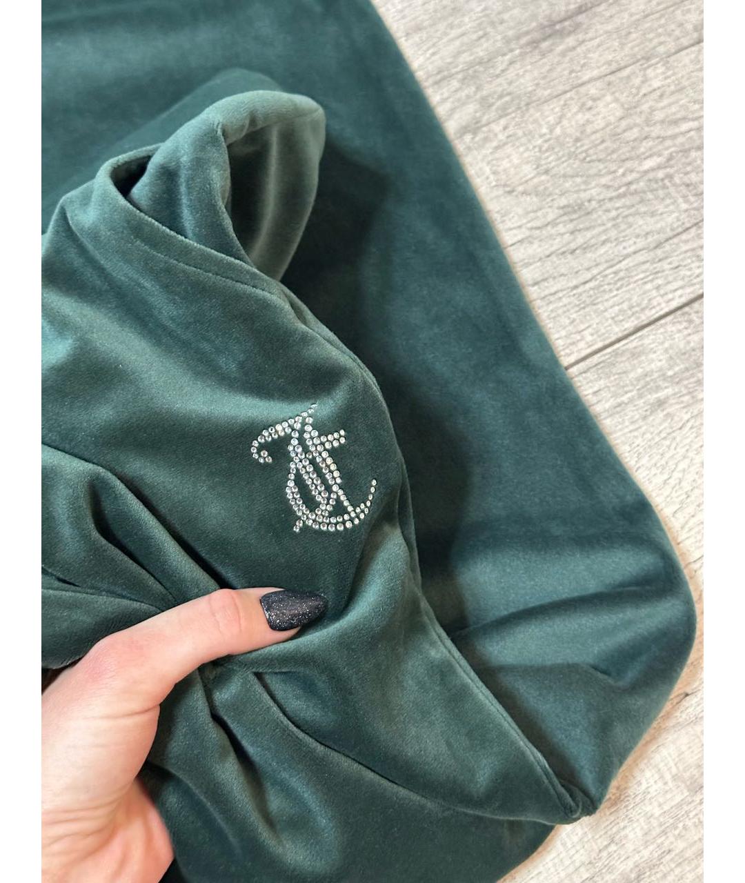 JUICY COUTURE Зеленые велюровые прямые брюки, фото 3