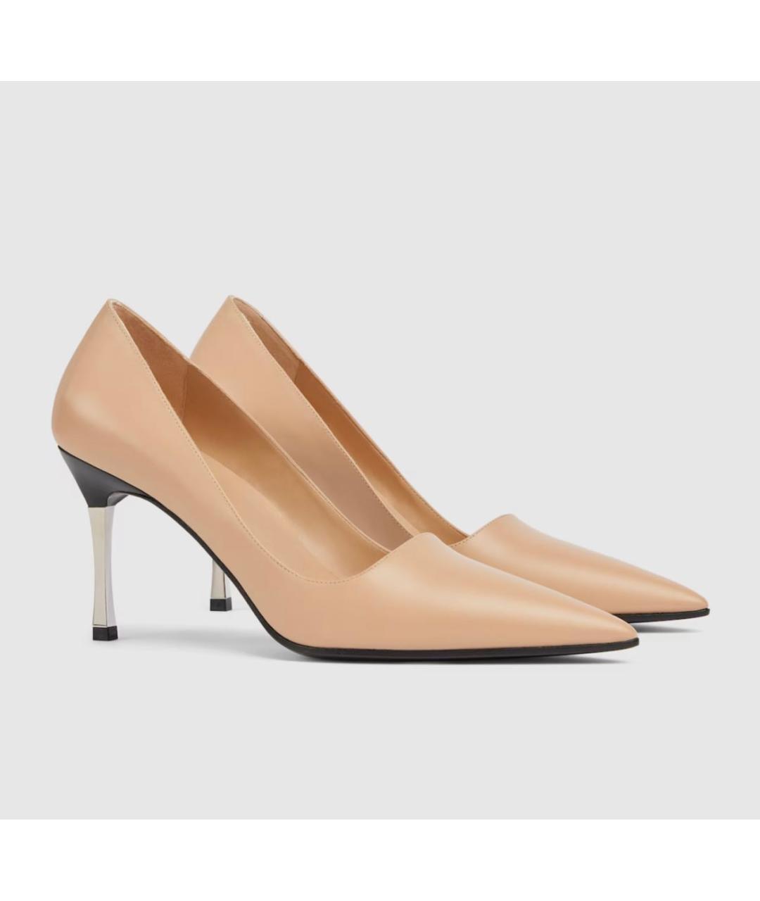 GUCCI Бежевые кожаные туфли, фото 2