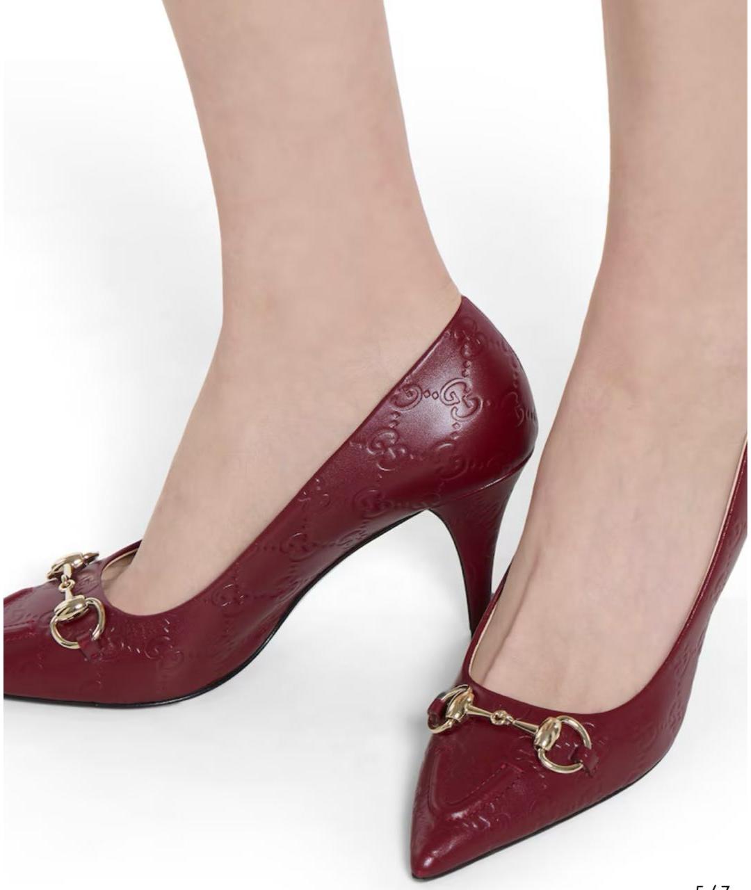 GUCCI Бордовые кожаные туфли, фото 3