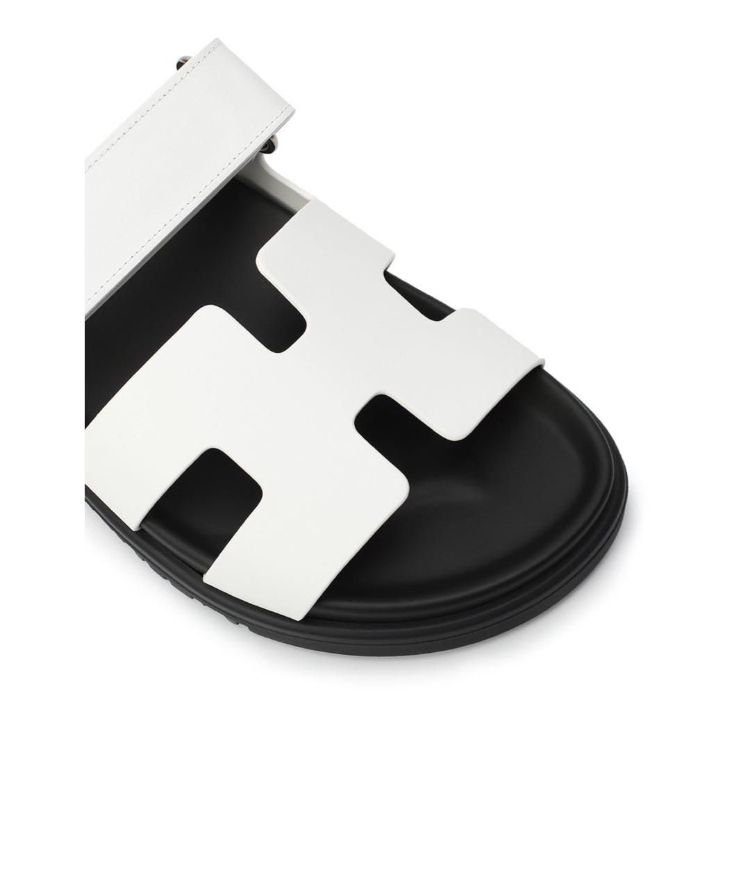 HERMES Белые кожаные шлепанцы, фото 5