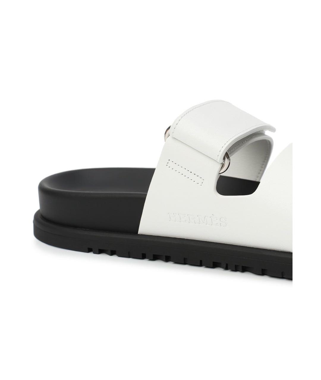 HERMES Белые кожаные шлепанцы, фото 6