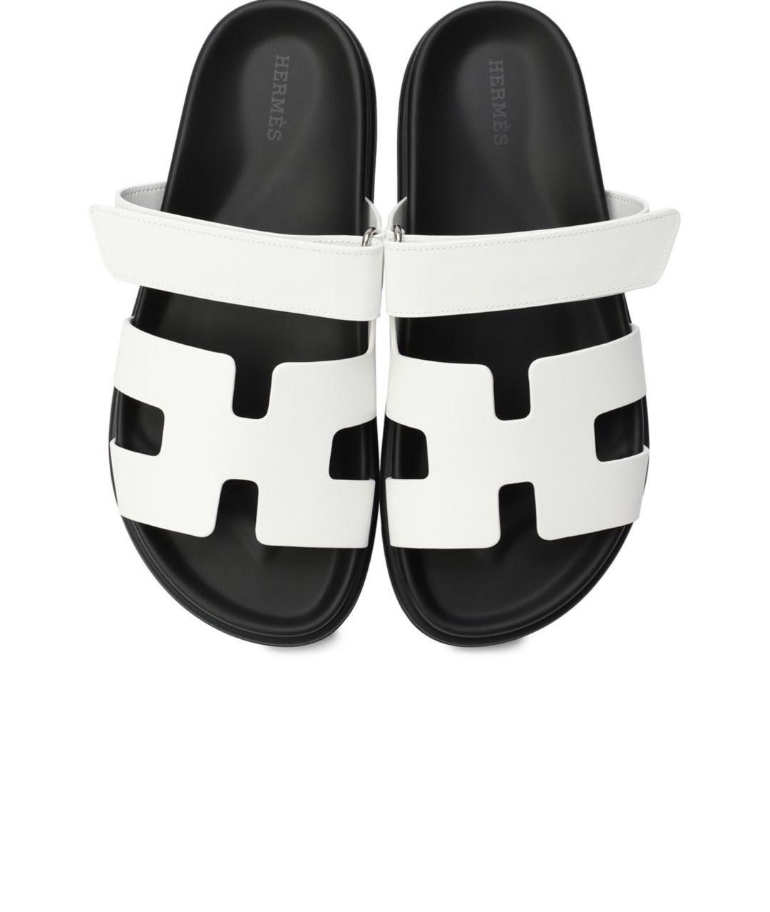 HERMES Белые кожаные шлепанцы, фото 2