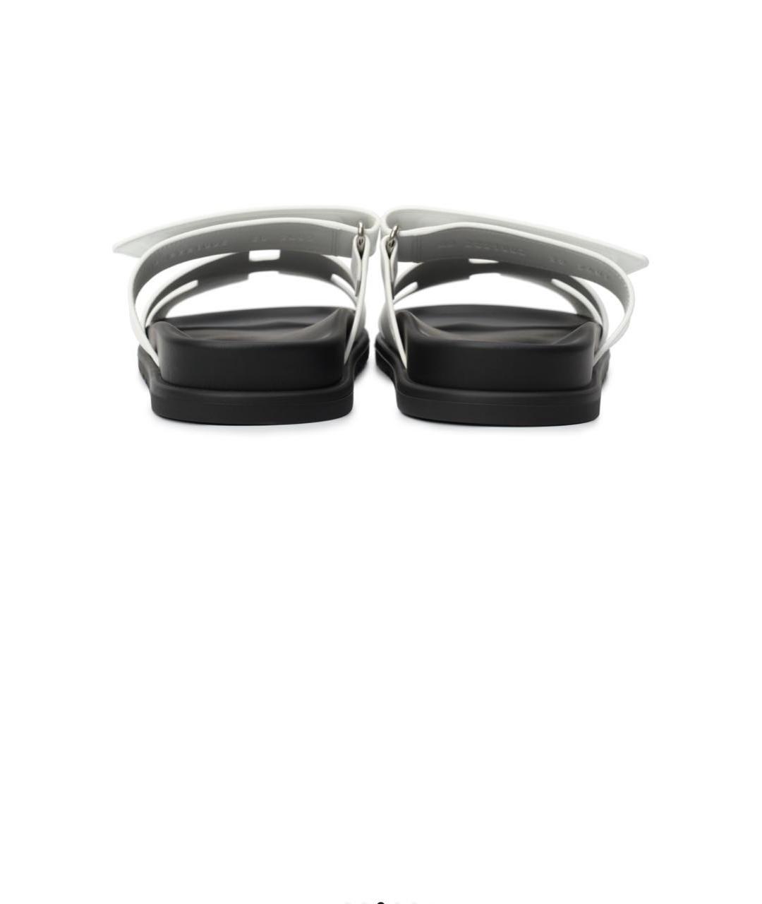 HERMES Белые кожаные шлепанцы, фото 4